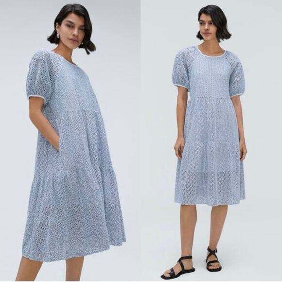 Everlane Dress Women’s Medium Blue and White Tiered Midi Boho - Picture 1 of 7